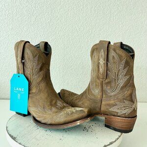 Lane LEXINGTON Womens Cowboy Bootie 7.5 Brown Western Cowgirl Short Ankle Boots